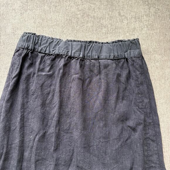 Black Vintage Washed Linen Midi Skirt - Picture 2 of 5